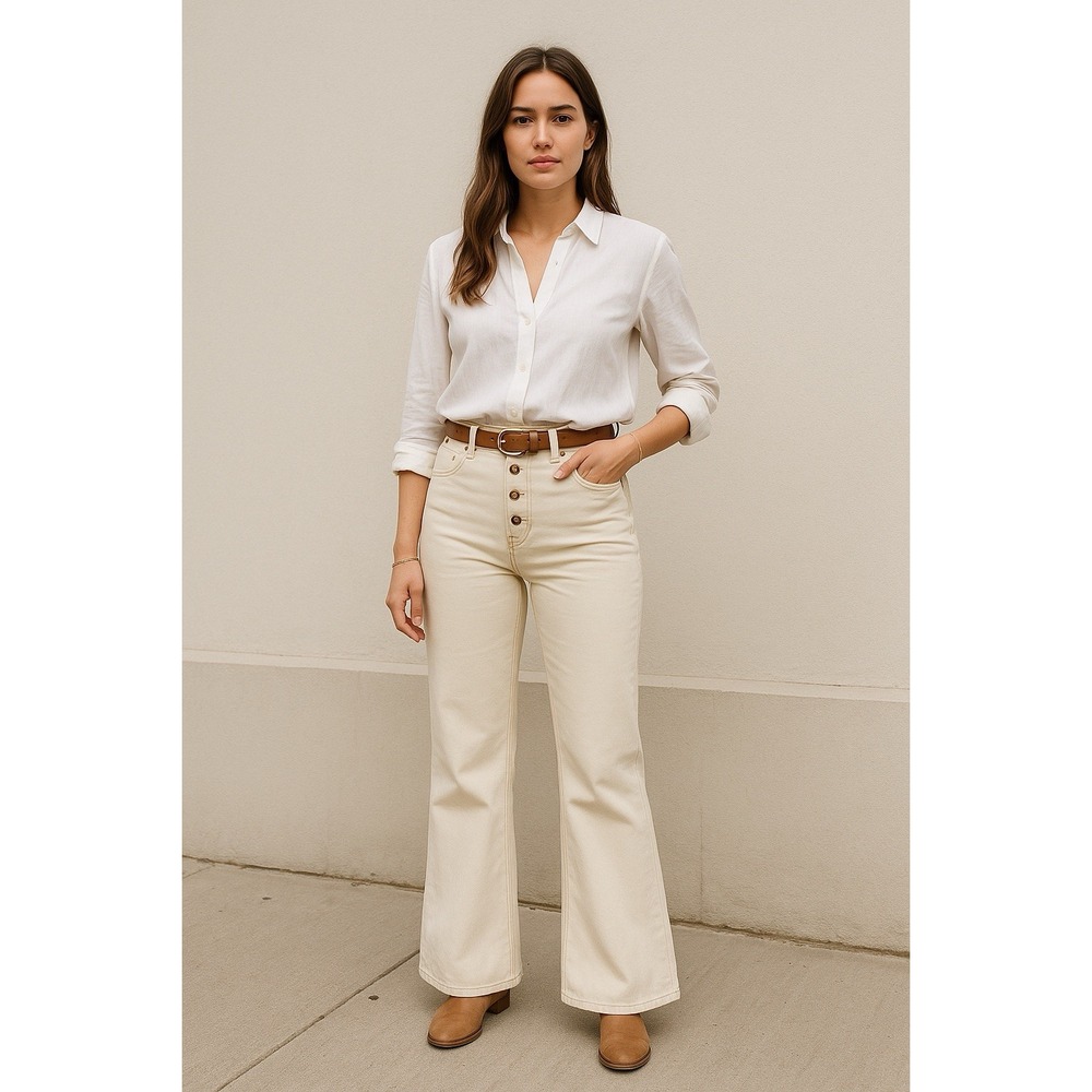 Boden Jeans Womens 29x32 Cream‎ Ultra High Rise Button Fly Neutral Minimalist